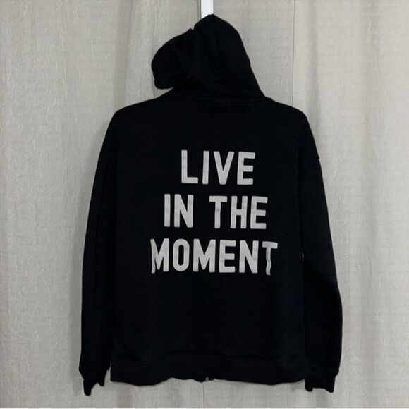 Tillys XS Black White Cotton Unique Live in the Moment Print Full Zip Hoodie - Picture 11 of 14